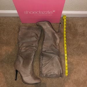 Shoedazzle // suede taupe heeled boot